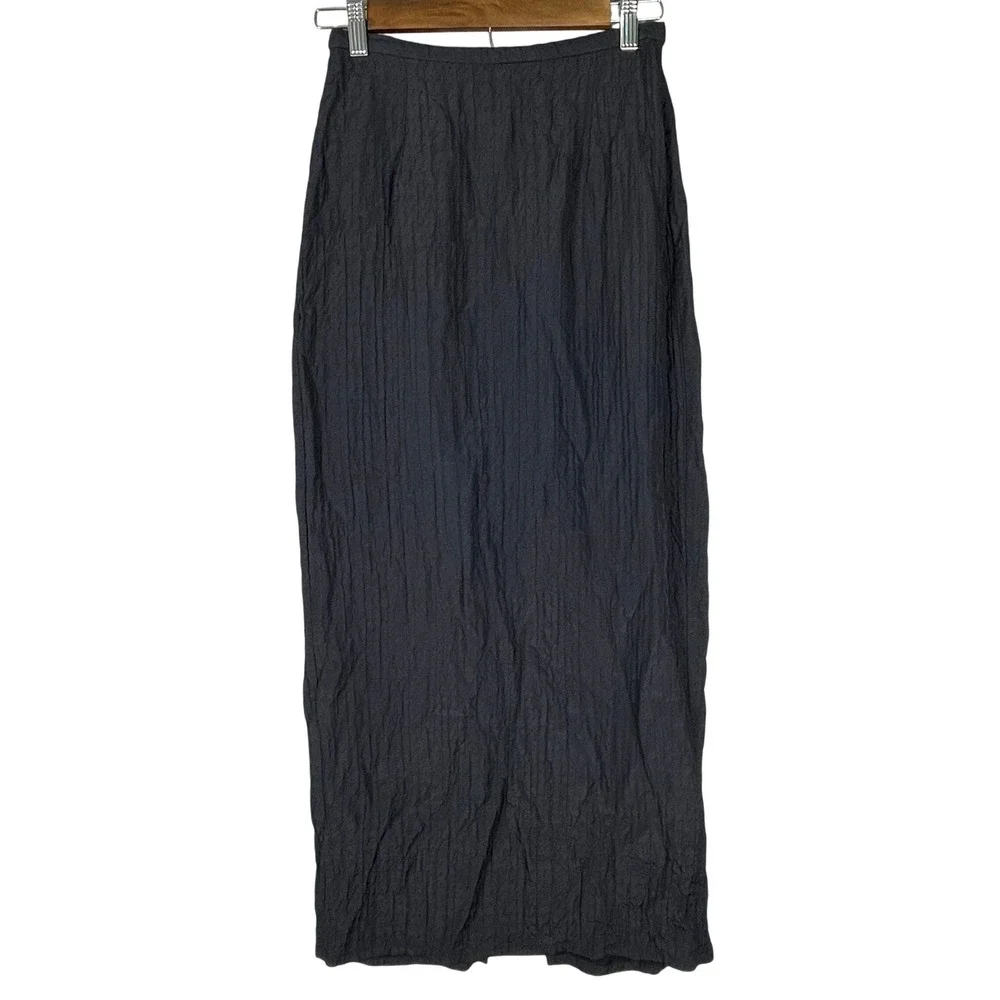Eileen Fisher Maxi Skirt Womens S Black Very Good Textured Wool Blend Italian - Picture 1 of 7